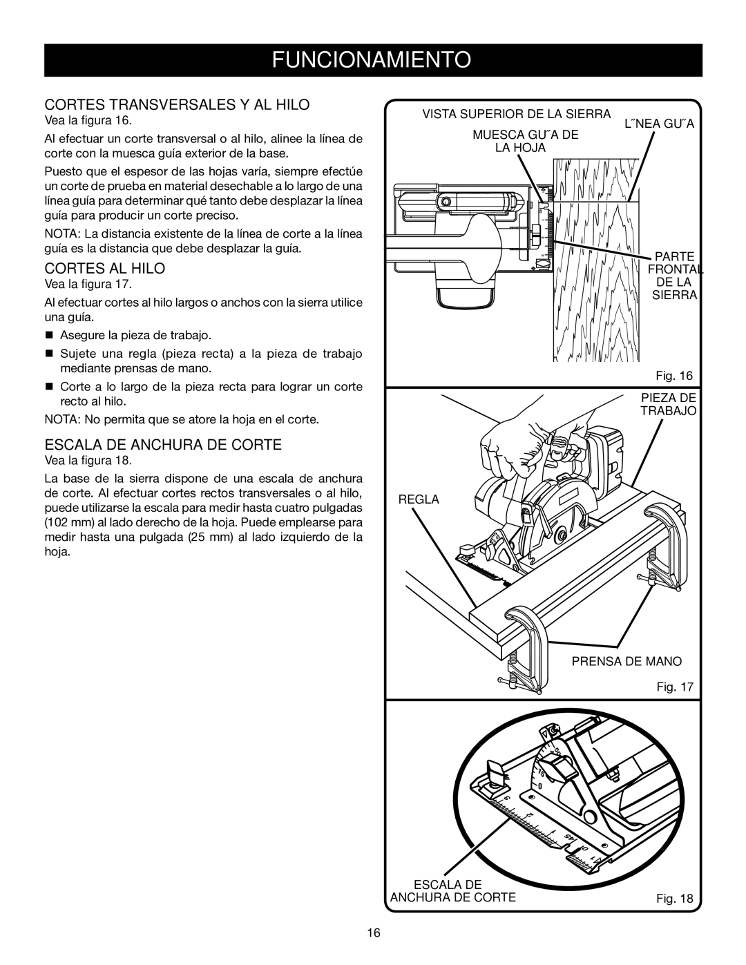 Ryobi P500 manual Cortes Transversales Y AL Hilo, Cortes AL Hilo 