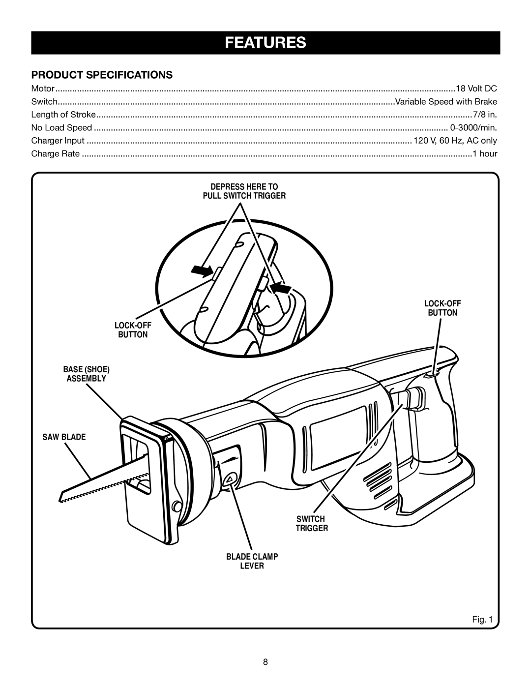 Ryobi P510 manual Features, Product Specifications 