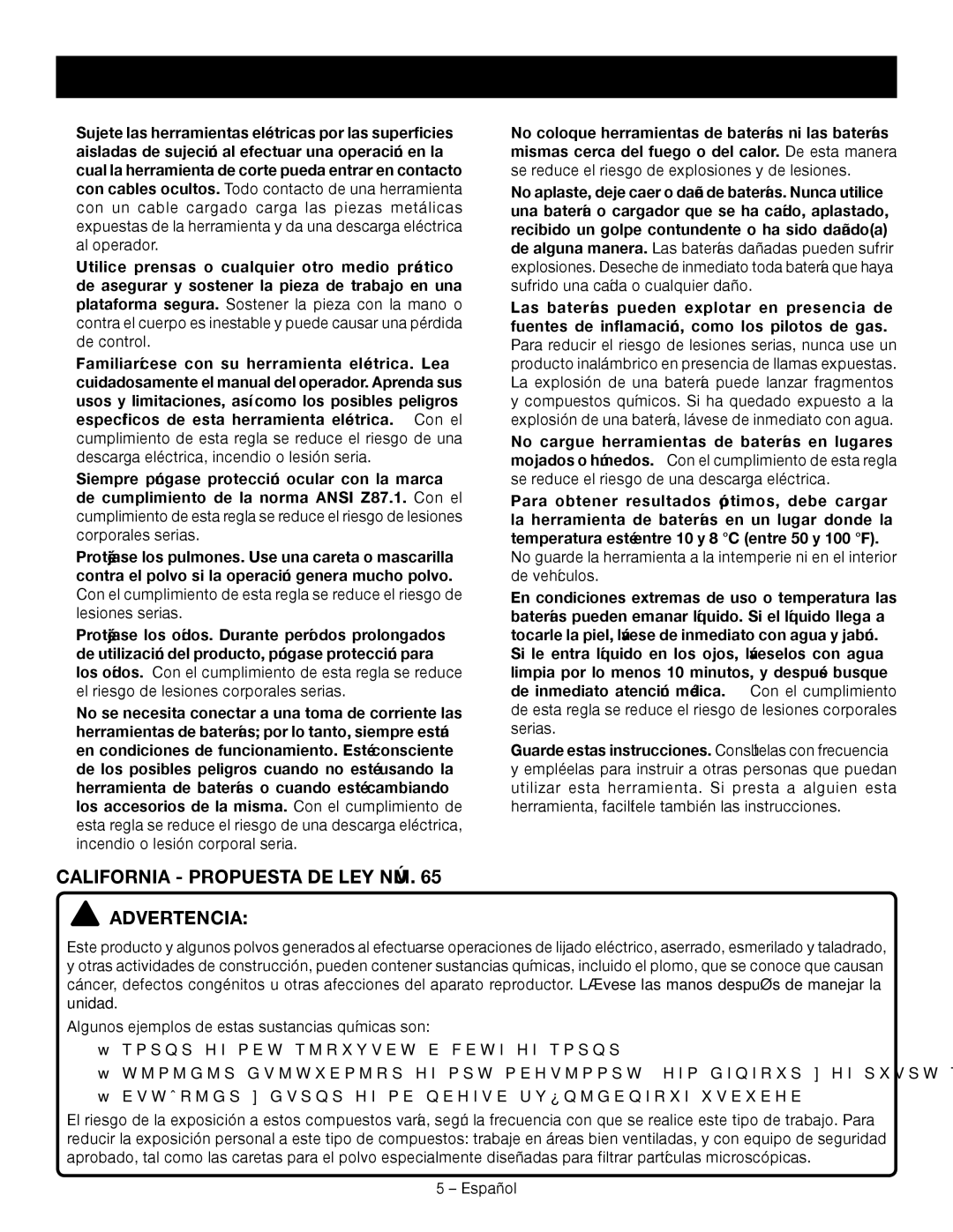 Ryobi P514 manuel dutilisation Advertencias DE Seguridad Sierra Alternativa, California Propuesta DE LEY NÚM Advertencia 