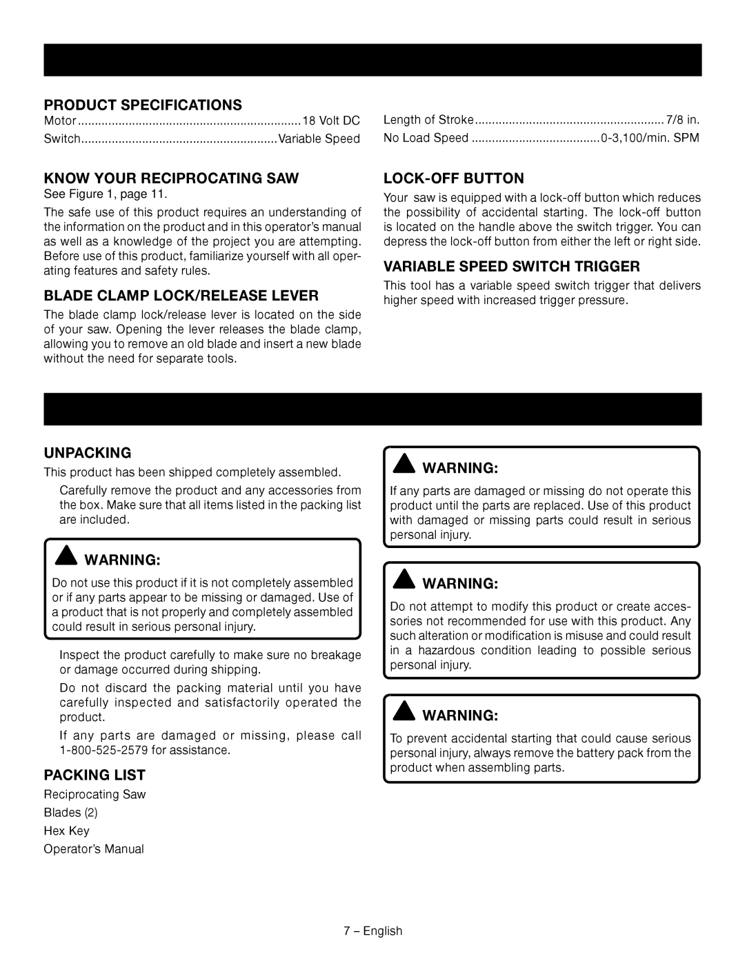 Ryobi P514 manuel dutilisation Features, Assembly 