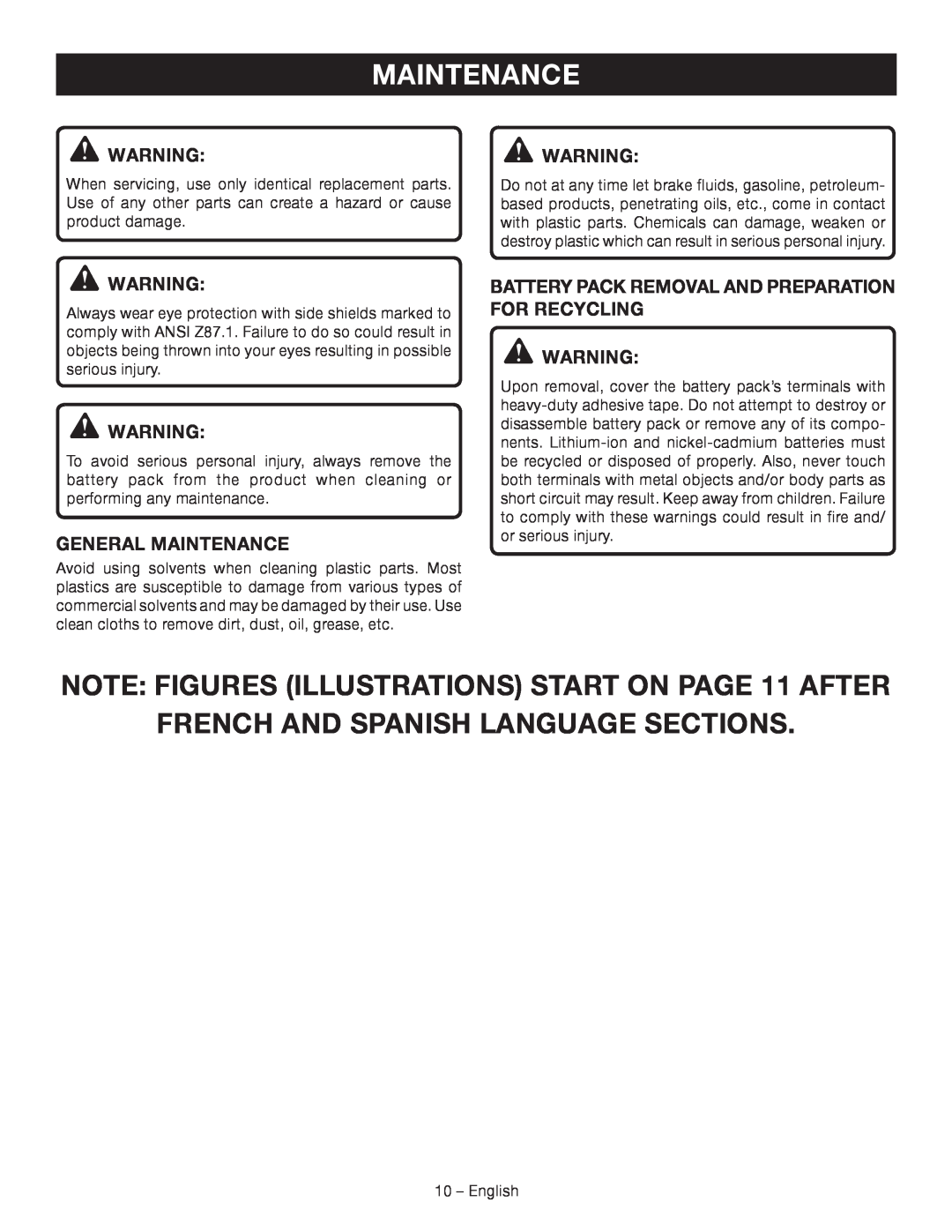 Ryobi P514 manuel dutilisation French And Spanish Language Sections, General Maintenance 