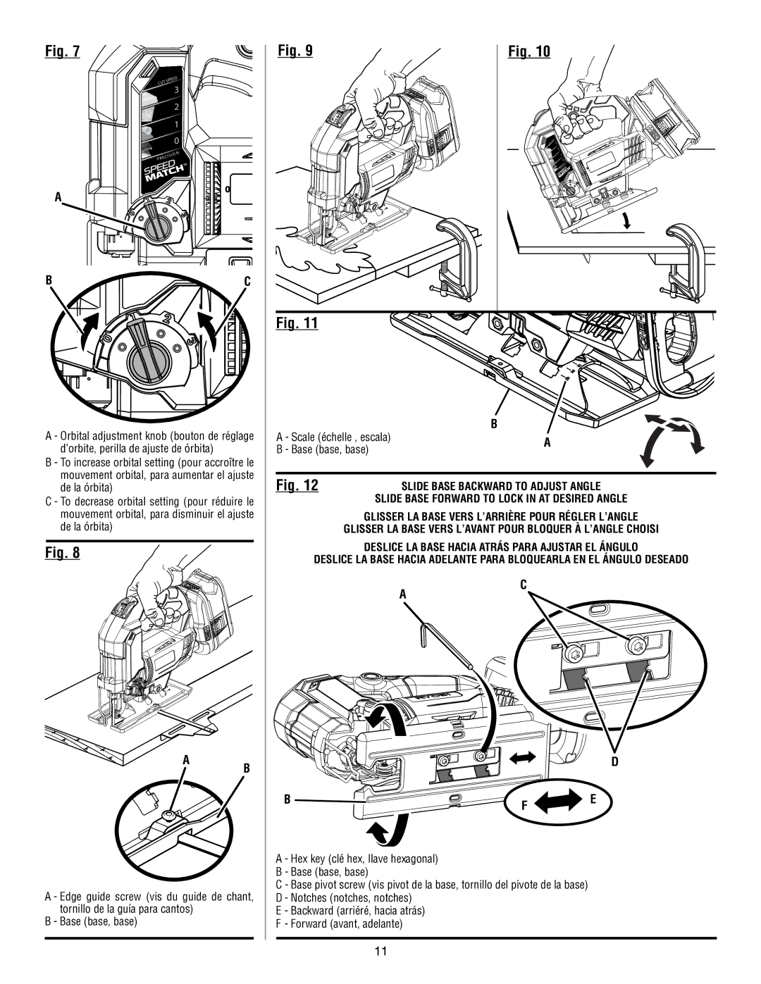 Ryobi P523 manuel dutilisation Slide Base backward to Adjust Angle 