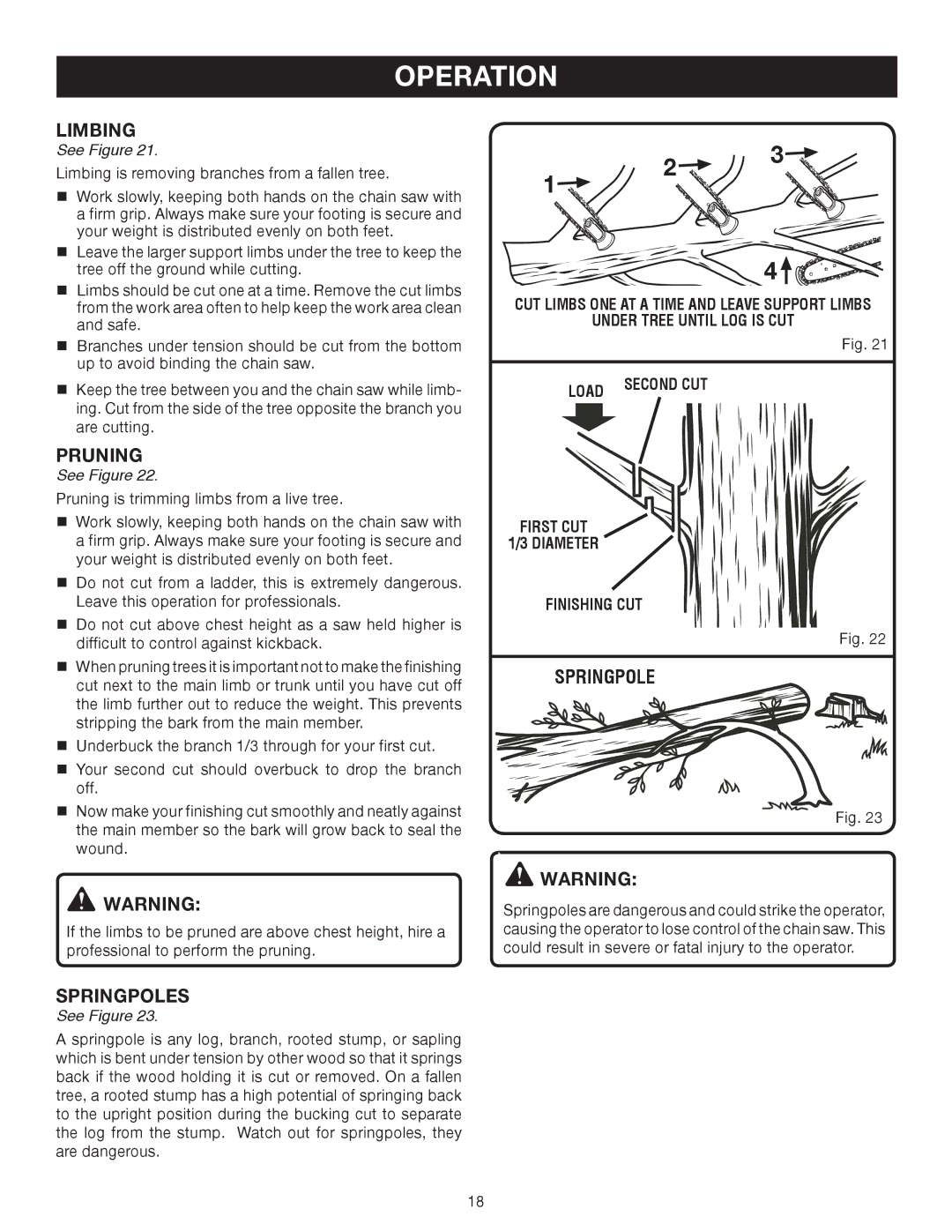 Ryobi P540B manual Limbing, Pruning, Springpoles 