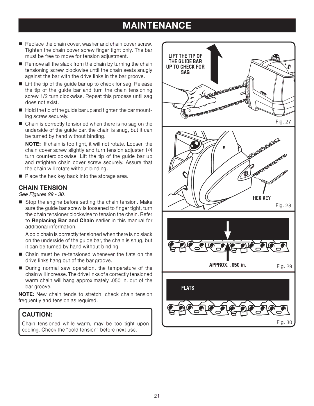 Ryobi P540B manual Chain Tension, See Figures 29 