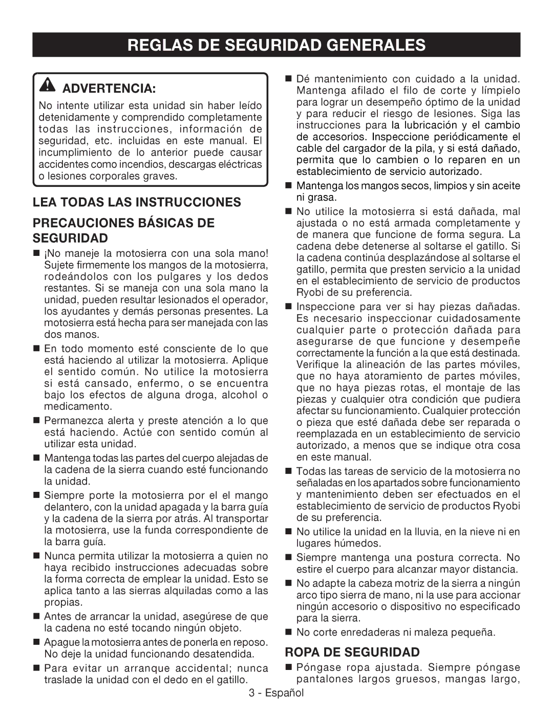 Ryobi P541 Reglas DE Seguridad Generales, Advertencia, LEA Todas LAS Instrucciones, Precauciones básicas de seguridad 