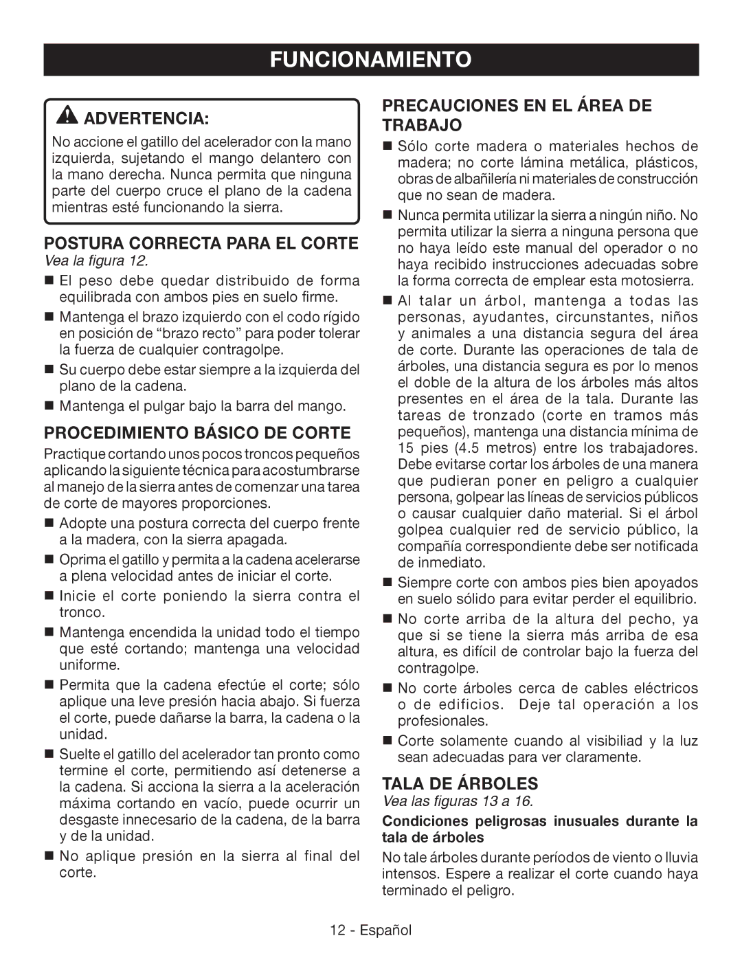 Ryobi P541 Postura correcta para el corte, Procedimiento básico de corte, Precauciones en el área de trabajo 