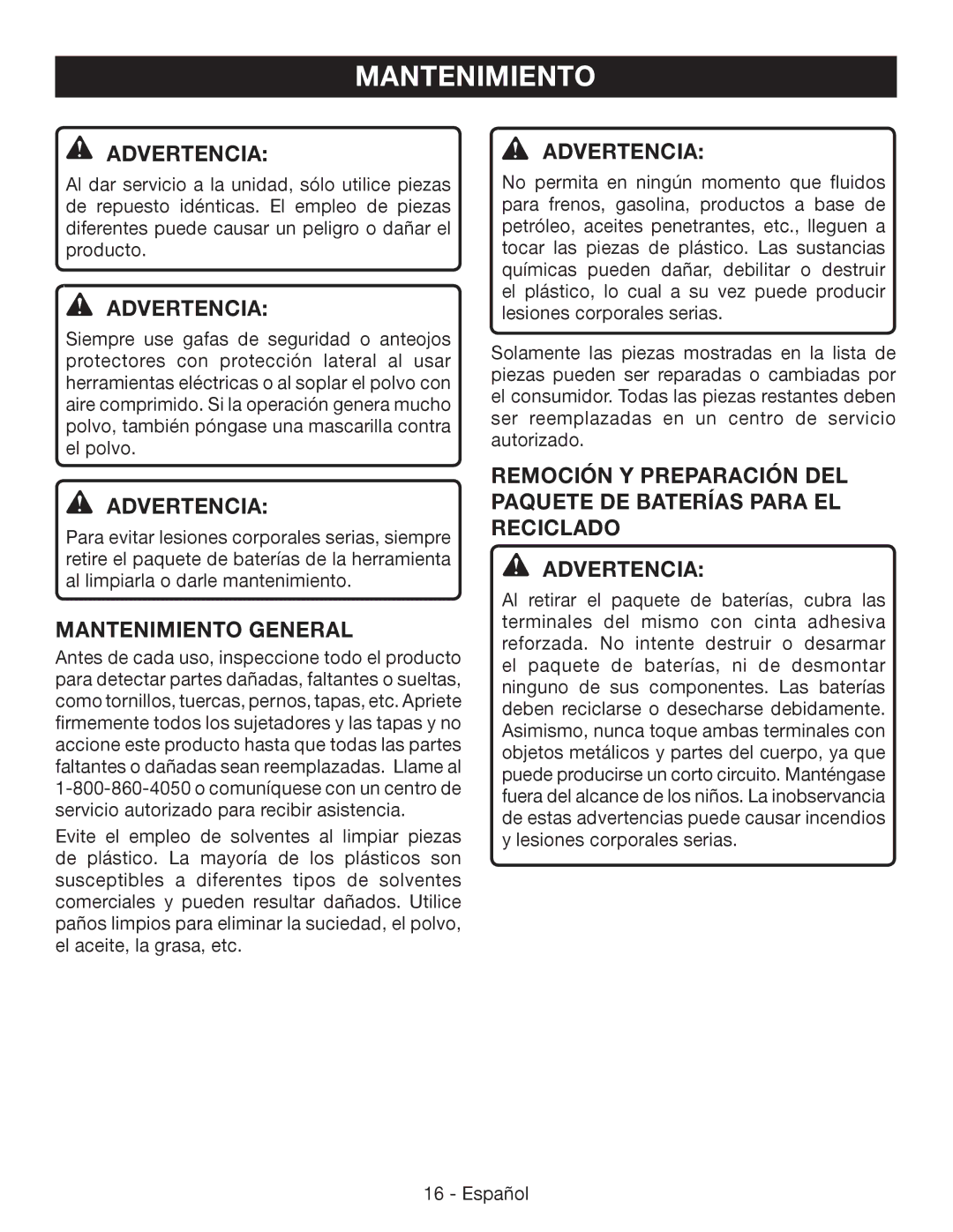 Ryobi P541 manuel dutilisation Mantenimiento General 