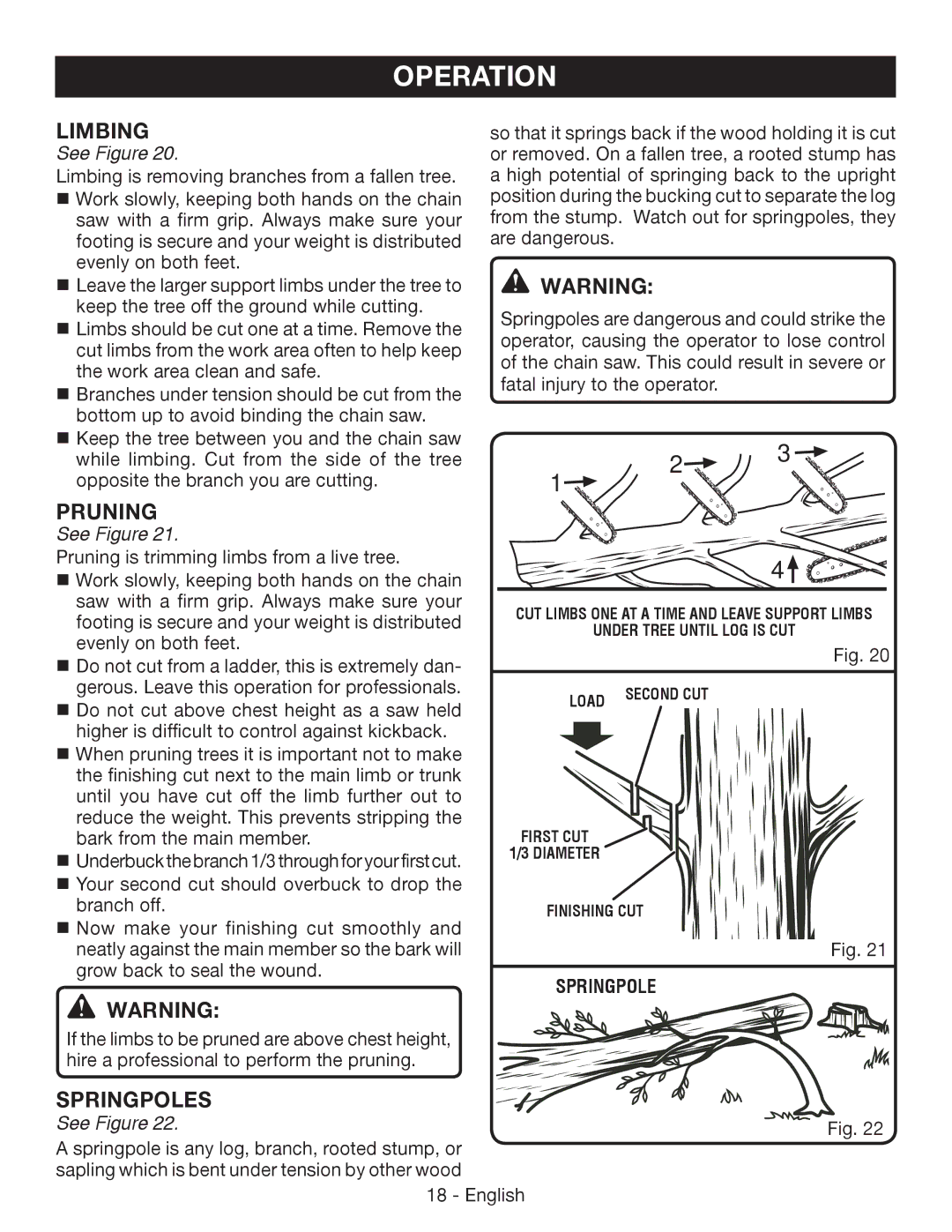 Ryobi P542 manuel dutilisation Limbing, Pruning, Springpoles 