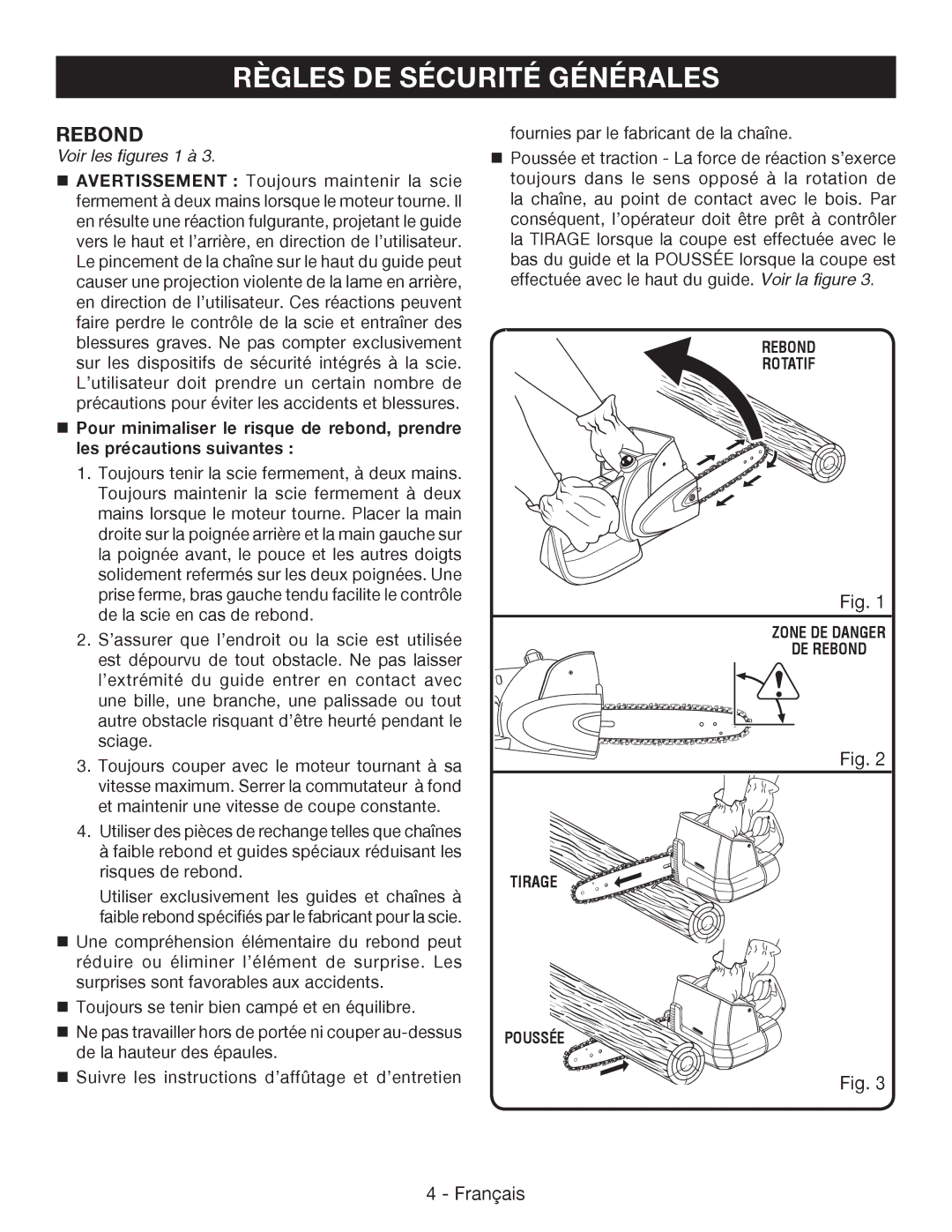 Ryobi P542 manuel dutilisation Rebond, Voir les figures 1 à 