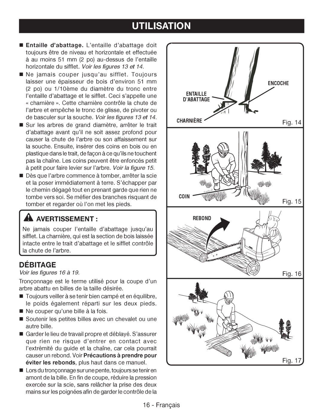 Ryobi P542 manuel dutilisation Débitage, Voir les figures 16 à 