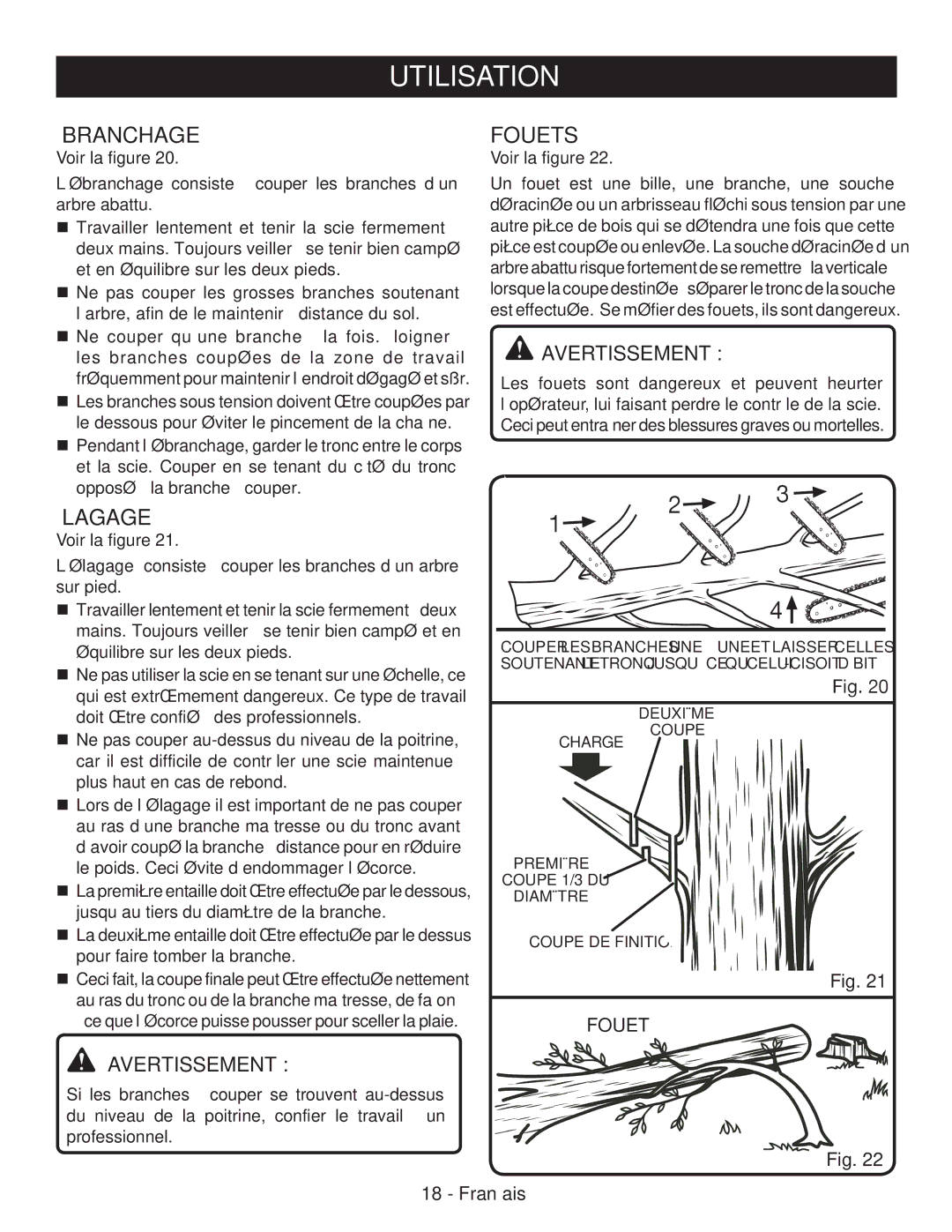 Ryobi P542 manuel dutilisation Ébranchage, Élagage, Fouets 