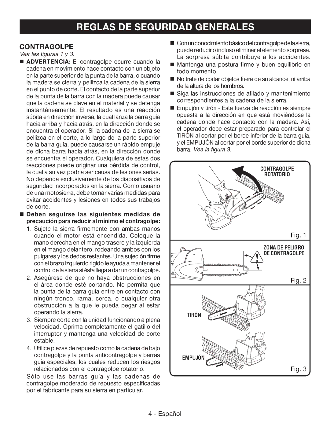 Ryobi P542 manuel dutilisation Contragolpe, Vea las figuras 1 y 