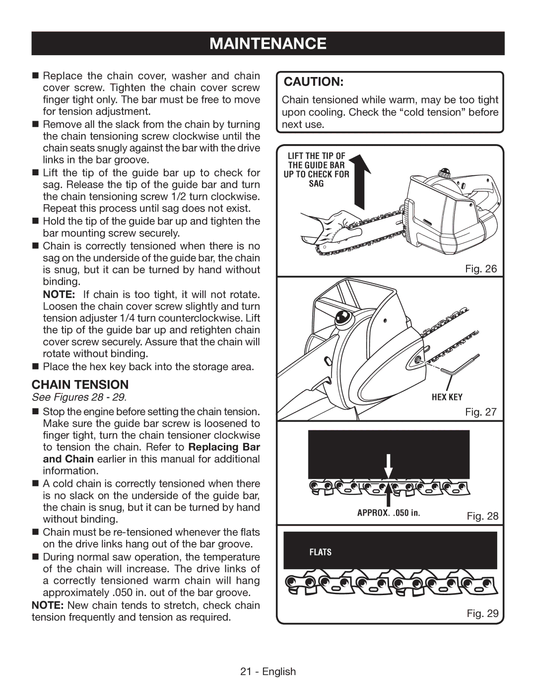 Ryobi P545 manuel dutilisation Chain Tension, See Figures 28 