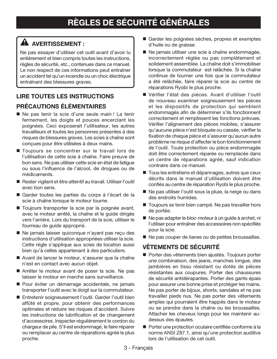 Ryobi P545 Règles DE Sécurité Générales, Avertissement , Lire Toutes LES Instructions Précautions Élémentaires 