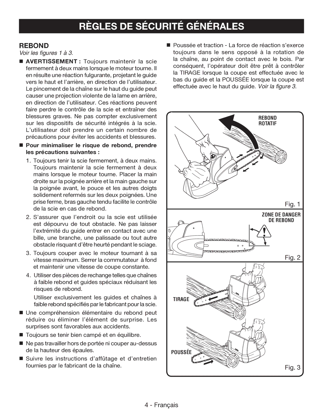 Ryobi P545 manuel dutilisation Rebond, Voir les figures 1 à 