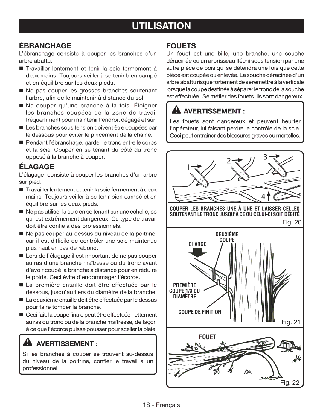 Ryobi P545 manuel dutilisation Ébranchage, Élagage, Fouets 