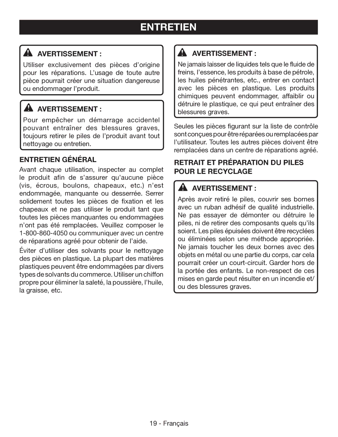 Ryobi P545 manuel dutilisation Entretien Général 