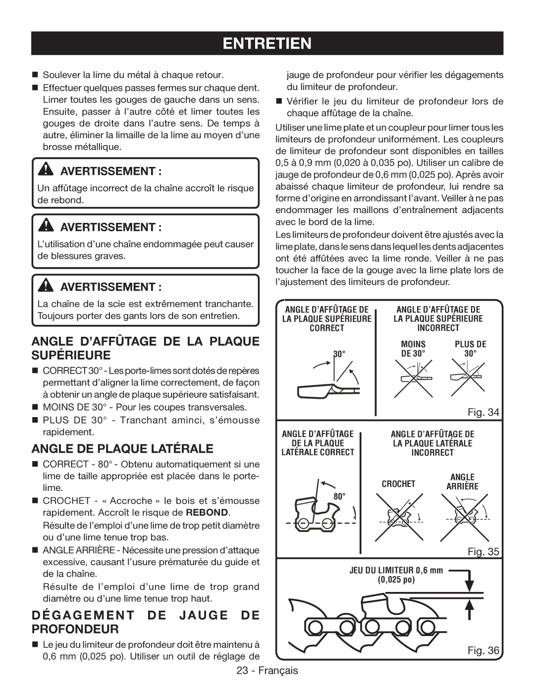 Ryobi P545 Angle D’AFFÛTAGE DE LA Plaque Supérieure, Angle DE Plaque Latérale, Dégagement DE Jauge DE Profondeur 