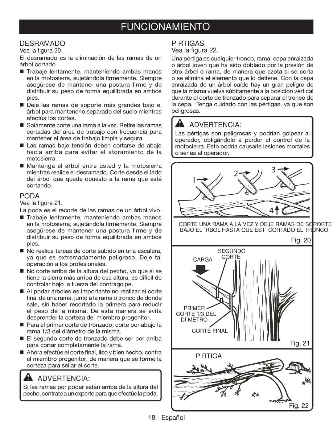 Ryobi P545 manuel dutilisation Desramado, Pértigas, Poda 