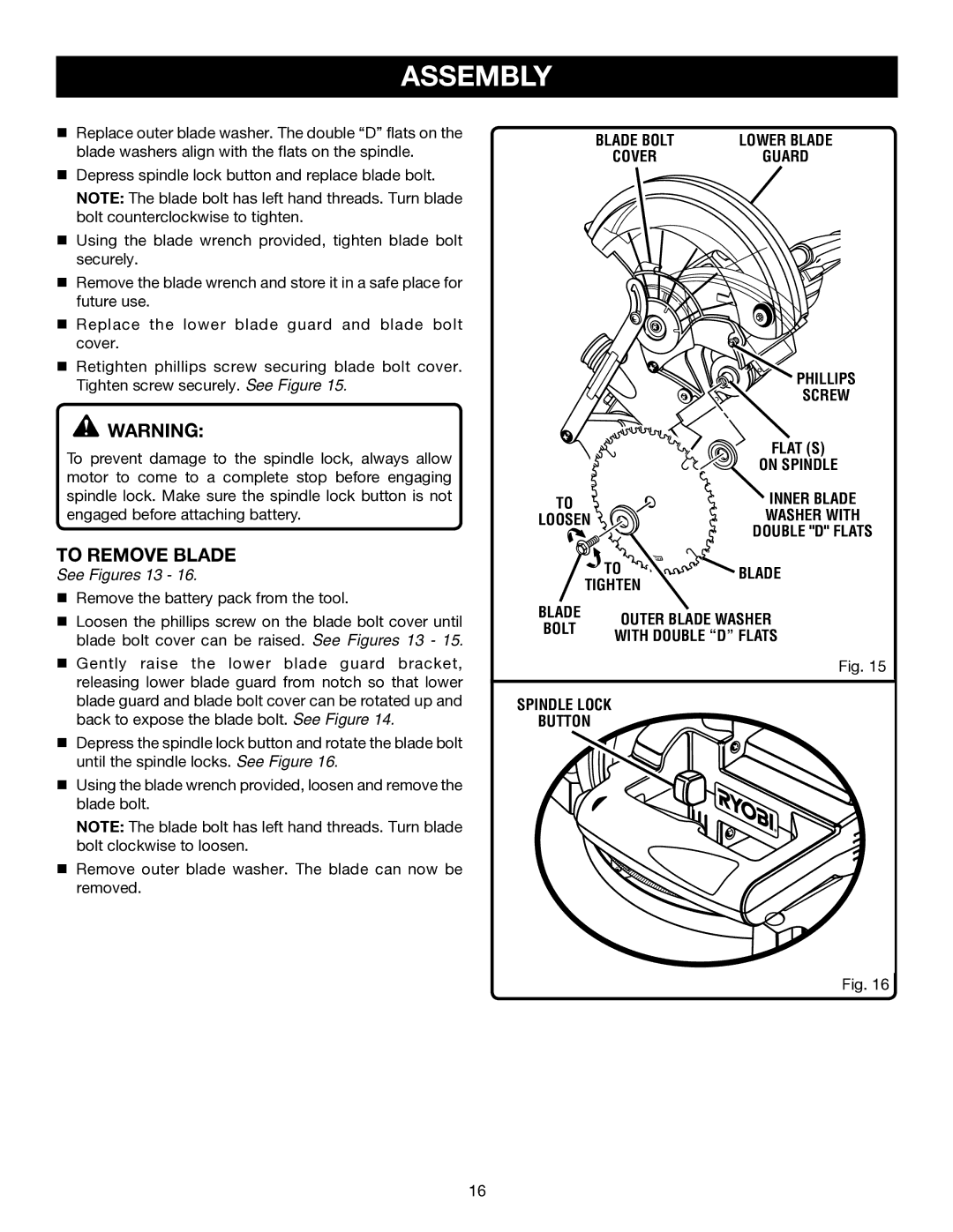 Ryobi P550 manual To Remove Blade 