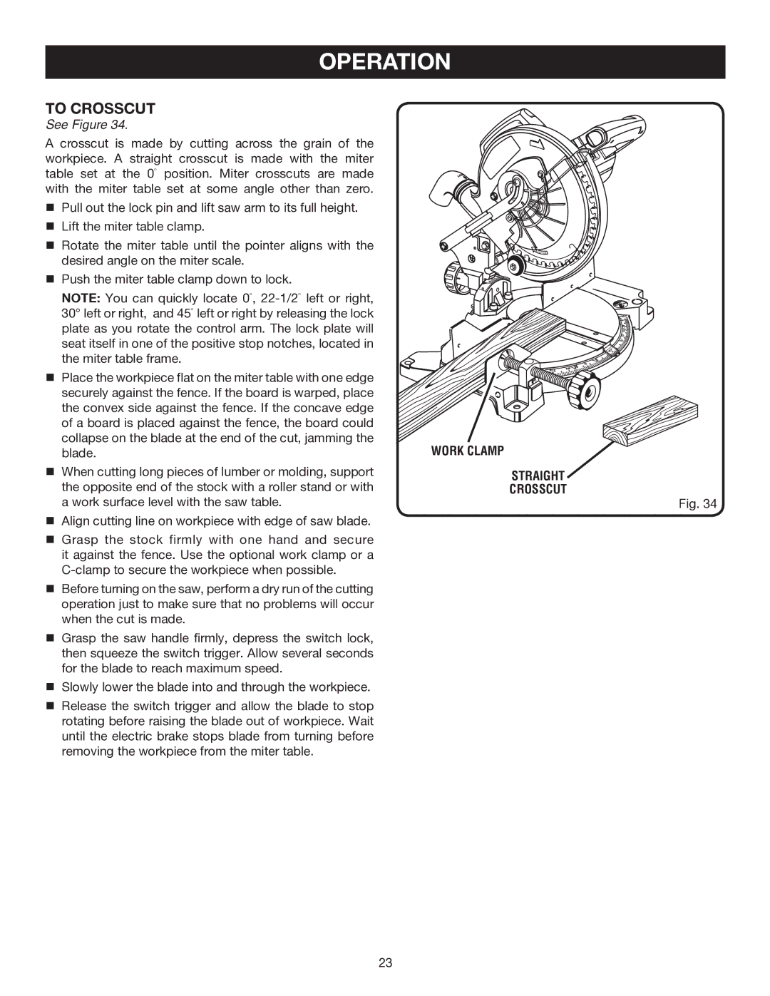 Ryobi P550 manual To Crosscut 