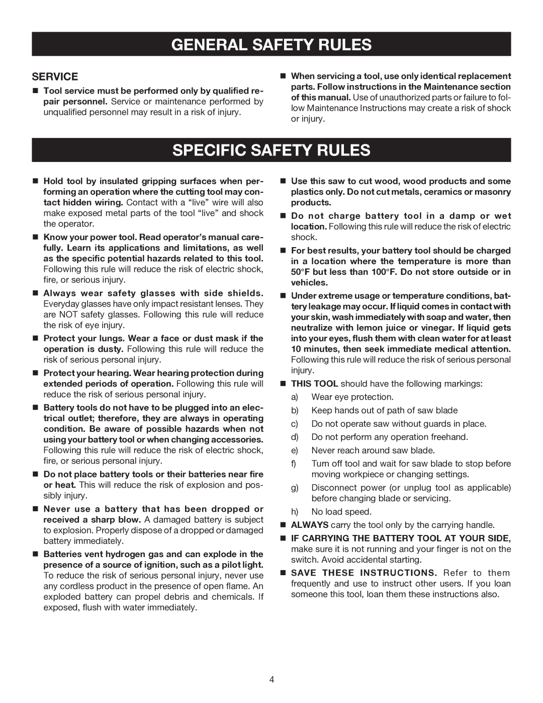 Ryobi P550 manual Specific Safety Rules, Service 