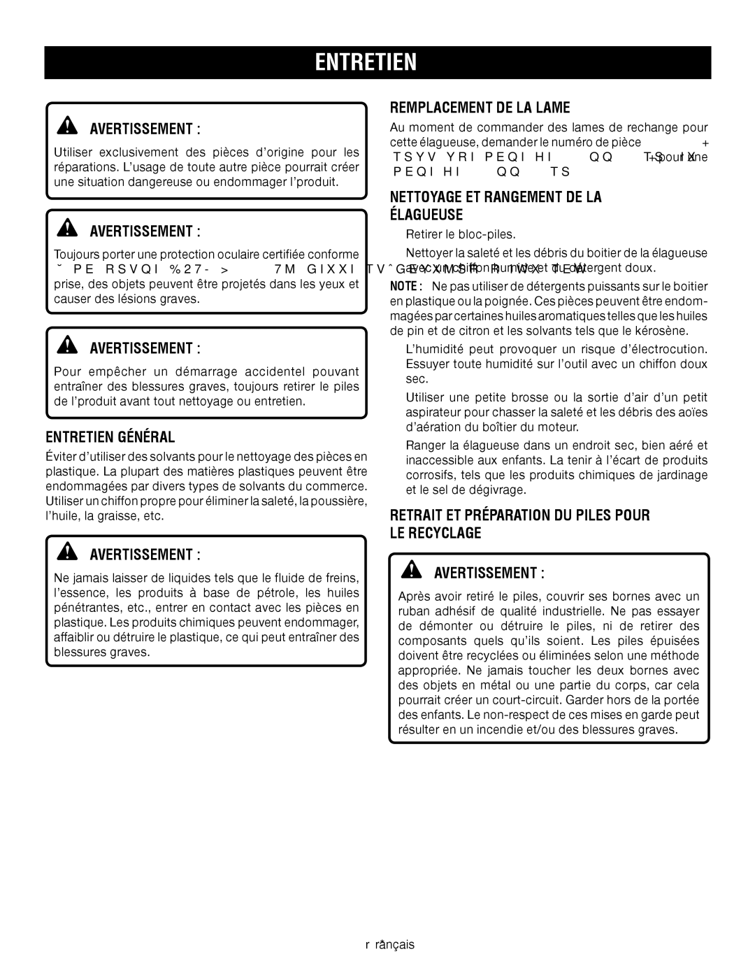 Ryobi P560 manuel dutilisation Entretien Général, Remplacement DE LA Lame, Nettoyage ET Rangement DE LA Élagueuse 