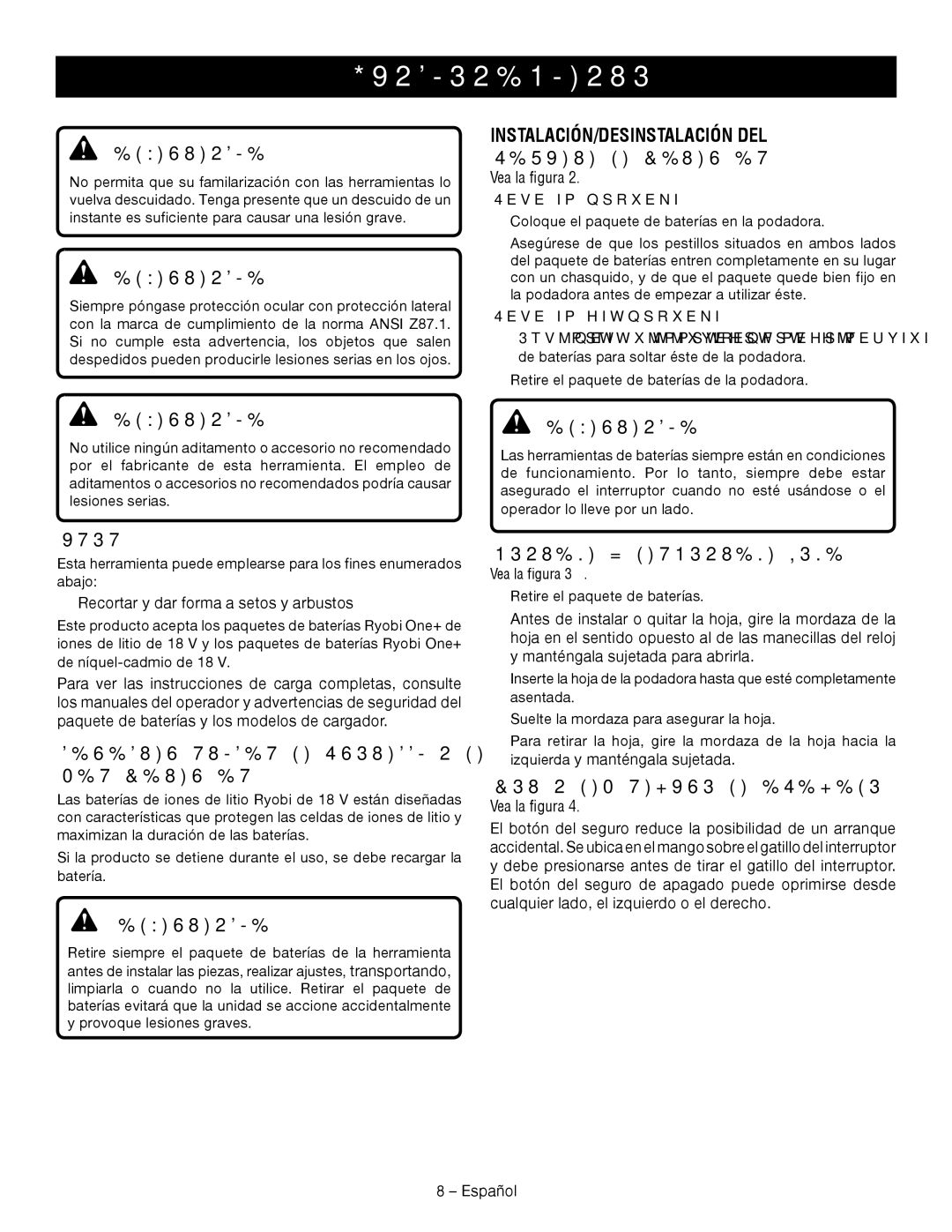 Ryobi P560 Funcionamiento, INSTALACIÓN/DESINSTALACIÓN DEL Paquete DE Baterías, Usos, Montaje Y Desmontaje Hoja 