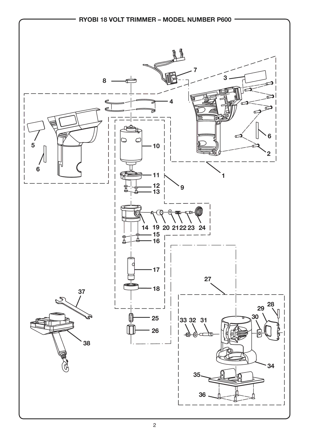 Ryobi manual Ryobi 18 Volt Trimmer Model Number P600 