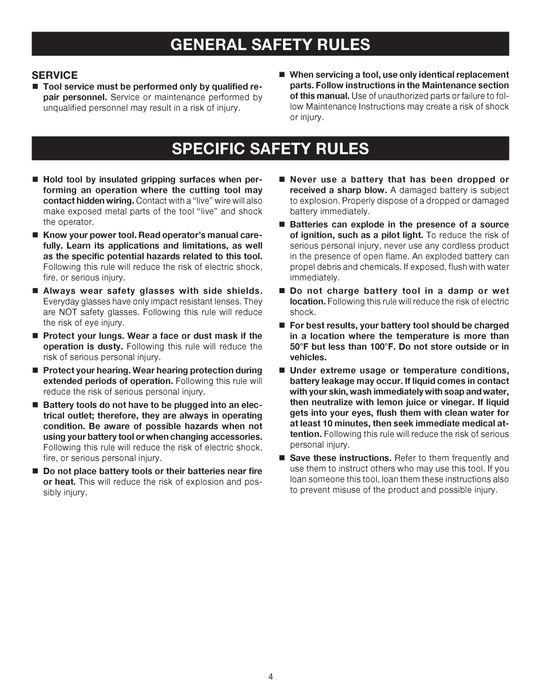 Ryobi P600 manual Specific Safety Rules, Service 