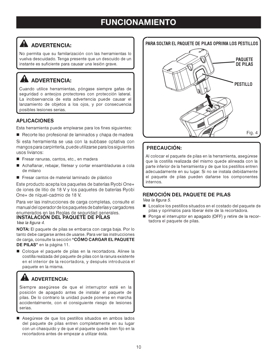 Ryobi P600 manual Funcionamiento 