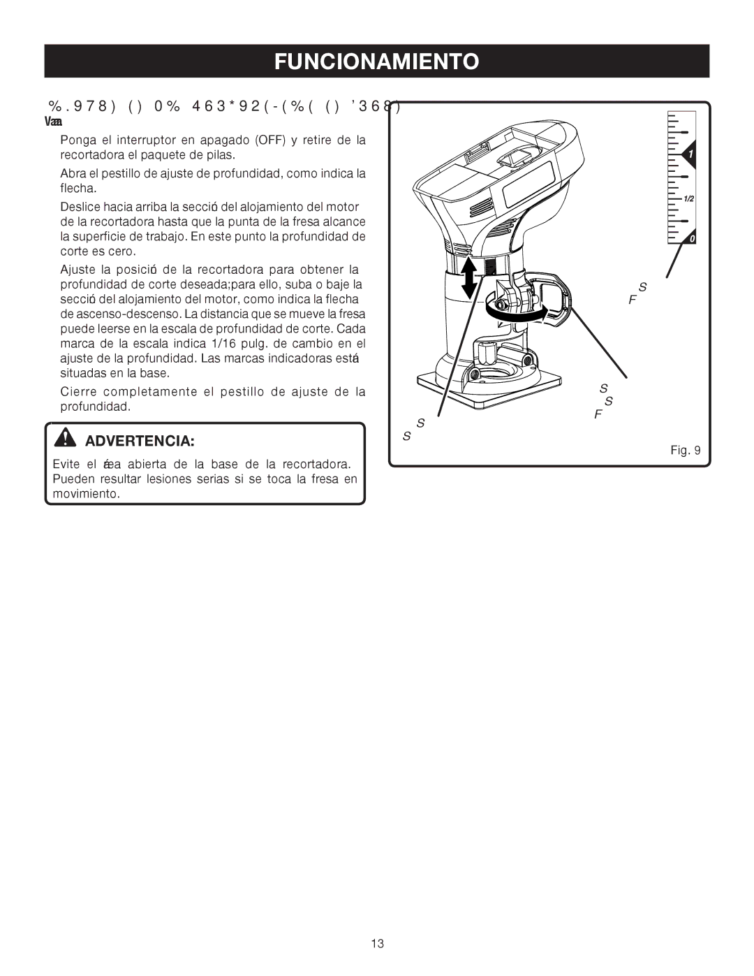 Ryobi P600 Ajuste DE LA Profundidad DE Corte, Marcas Escala DE Profundidad DE Corte Pestillo DE Ajuste DE, Indicadoras 