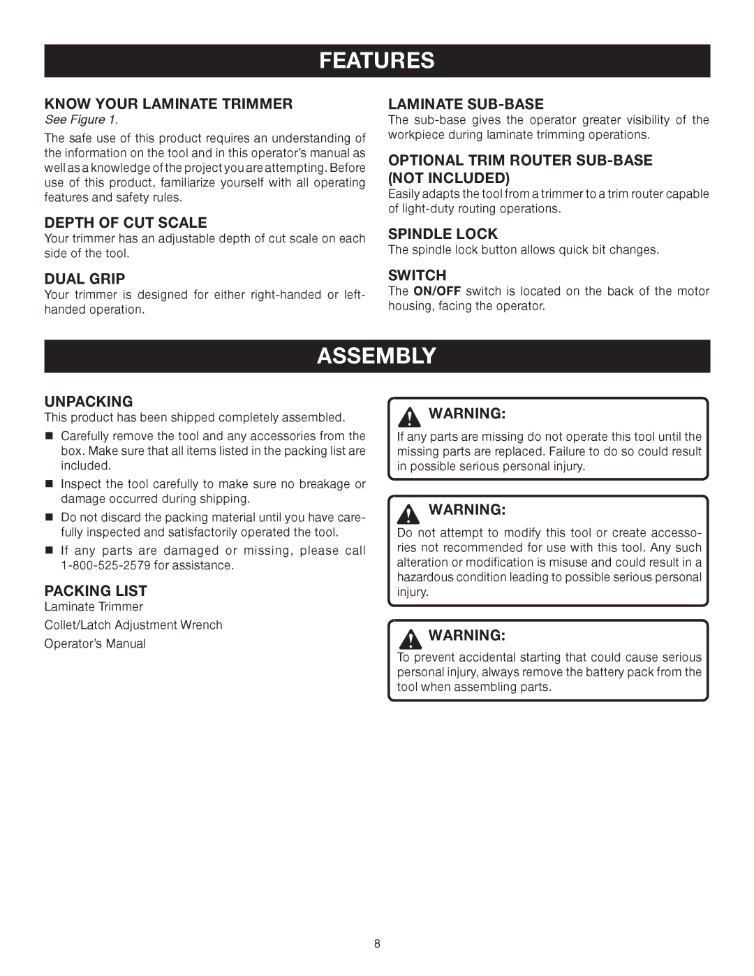 Ryobi P600 manual Assembly 