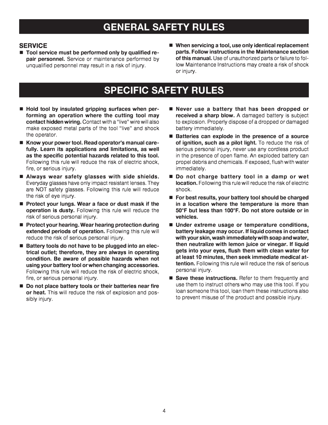 Ryobi P600 manual Specific Safety Rules, Service, General Safety Rules 