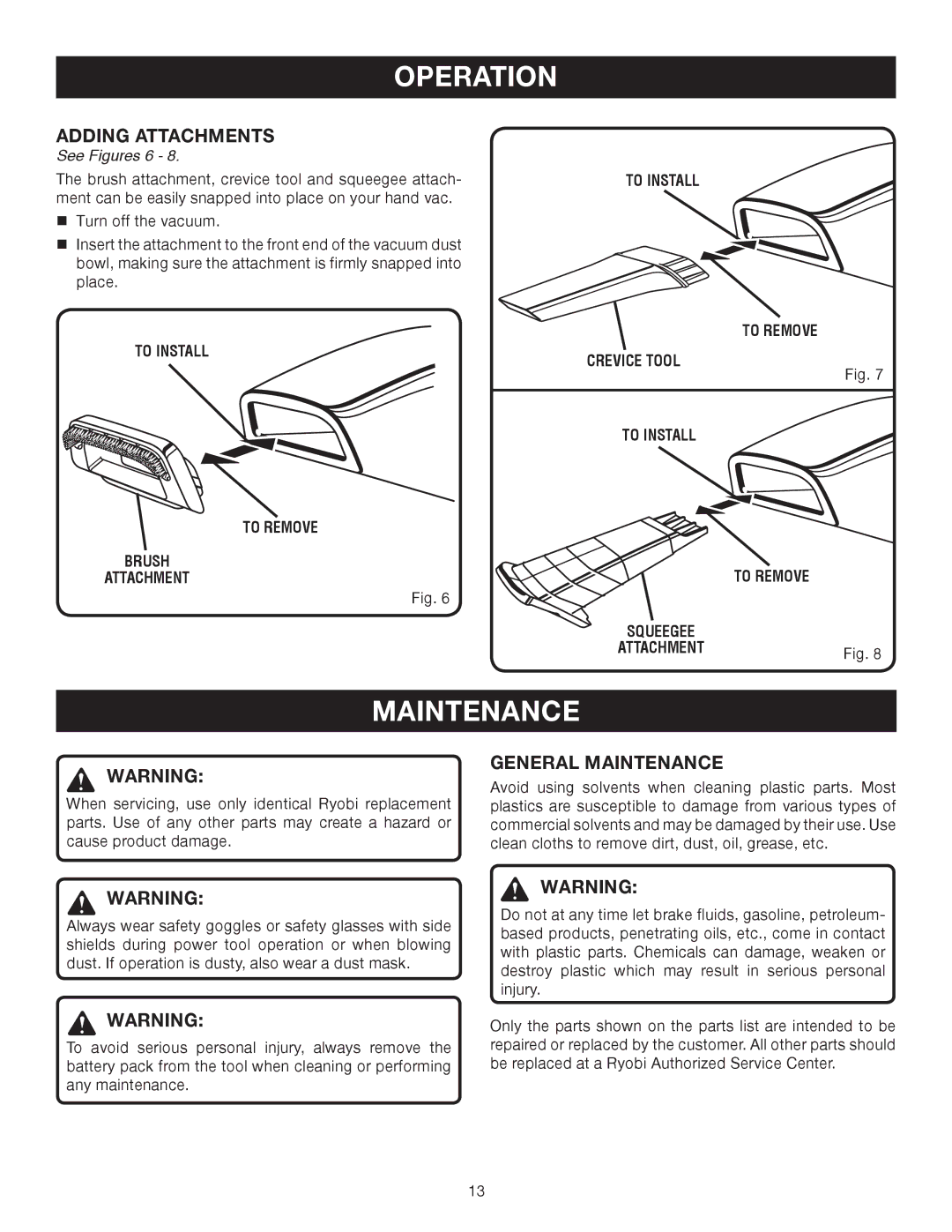 Ryobi P710 manual Adding Attachments, General Maintenance 