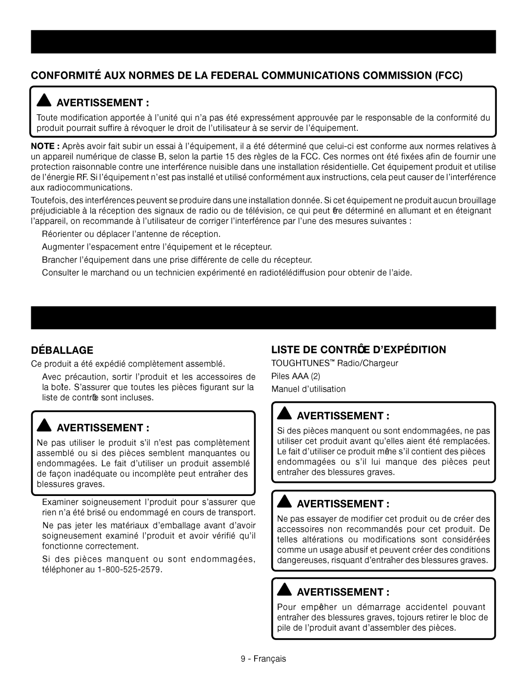 Ryobi p745 manuel dutilisation Assemblage, Déballage, Liste DE Contrôle D’EXPÉDITION 