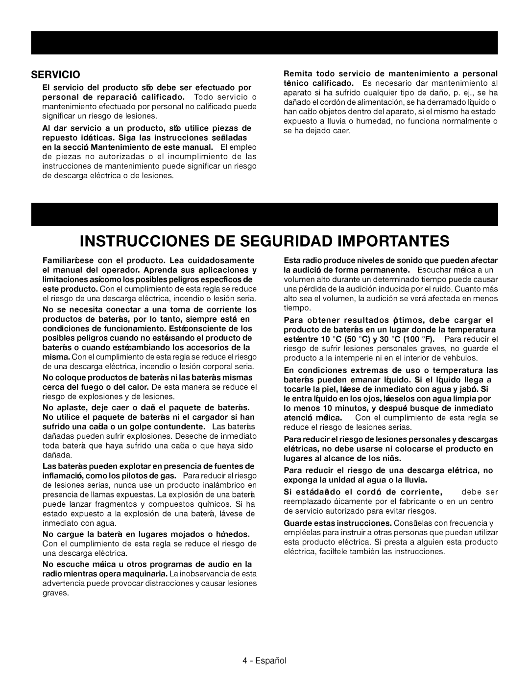 Ryobi p745 manuel dutilisation Instrucciones DE Seguridad Generales, Reglas DE Seguridad Específicas, Servicio 