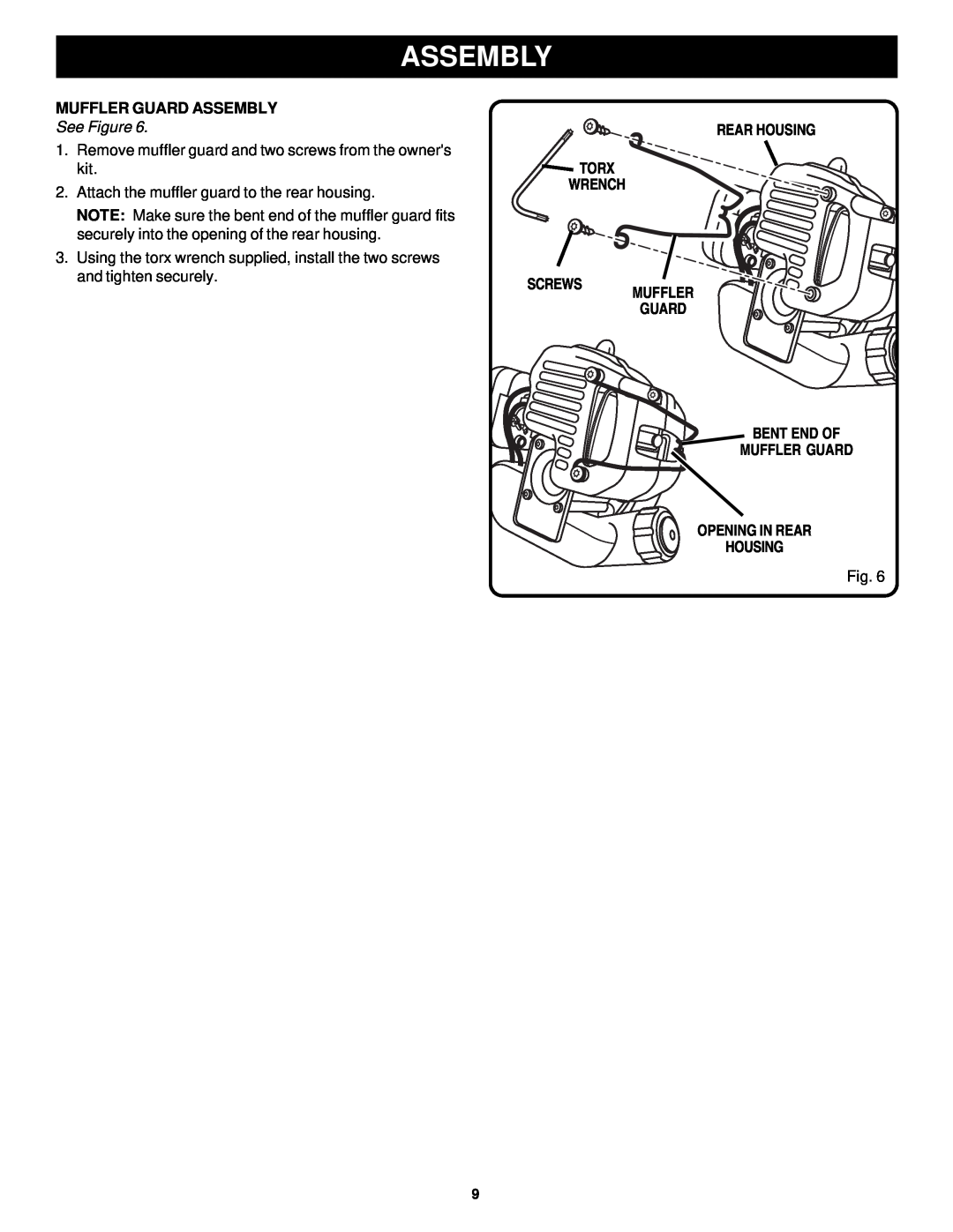 Ryobi PLT3043S manual Muffler Guard Assembly, Rear Housing Torx Wrench Screws Muffler Guard, See Figure 