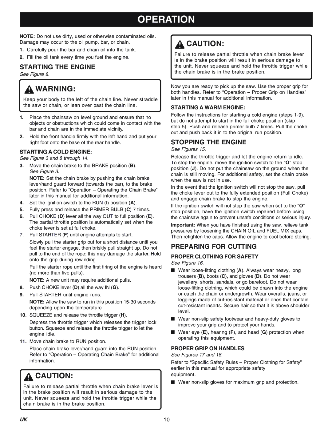 Ryobi PNC3840-RY74005d, PCN4545-RY74007D manual Starting the Engine, Stopping the Engine, Preparing for Cutting 