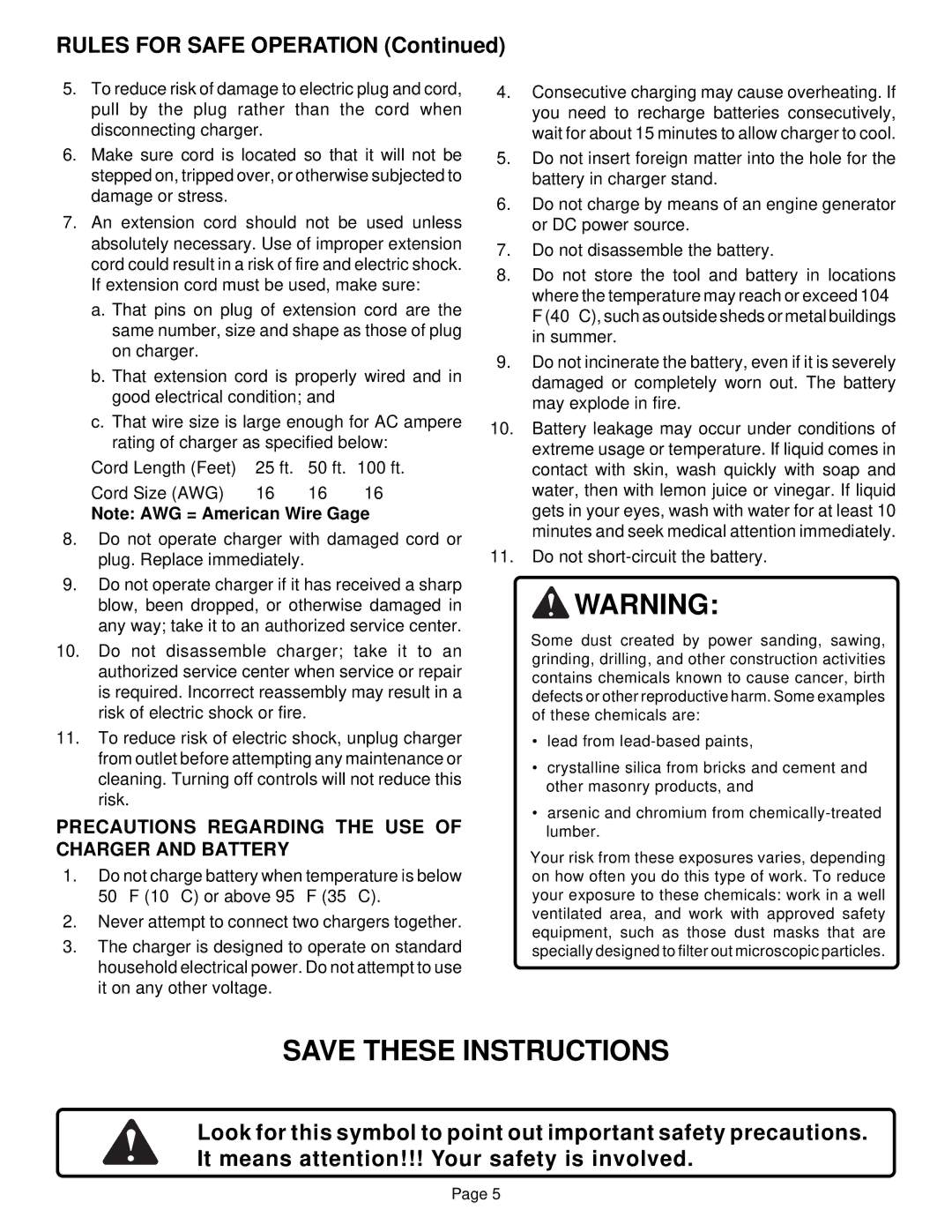 Ryobi R10520, R10510, R10530 manual Precautions Regarding the USE of Charger and Battery 