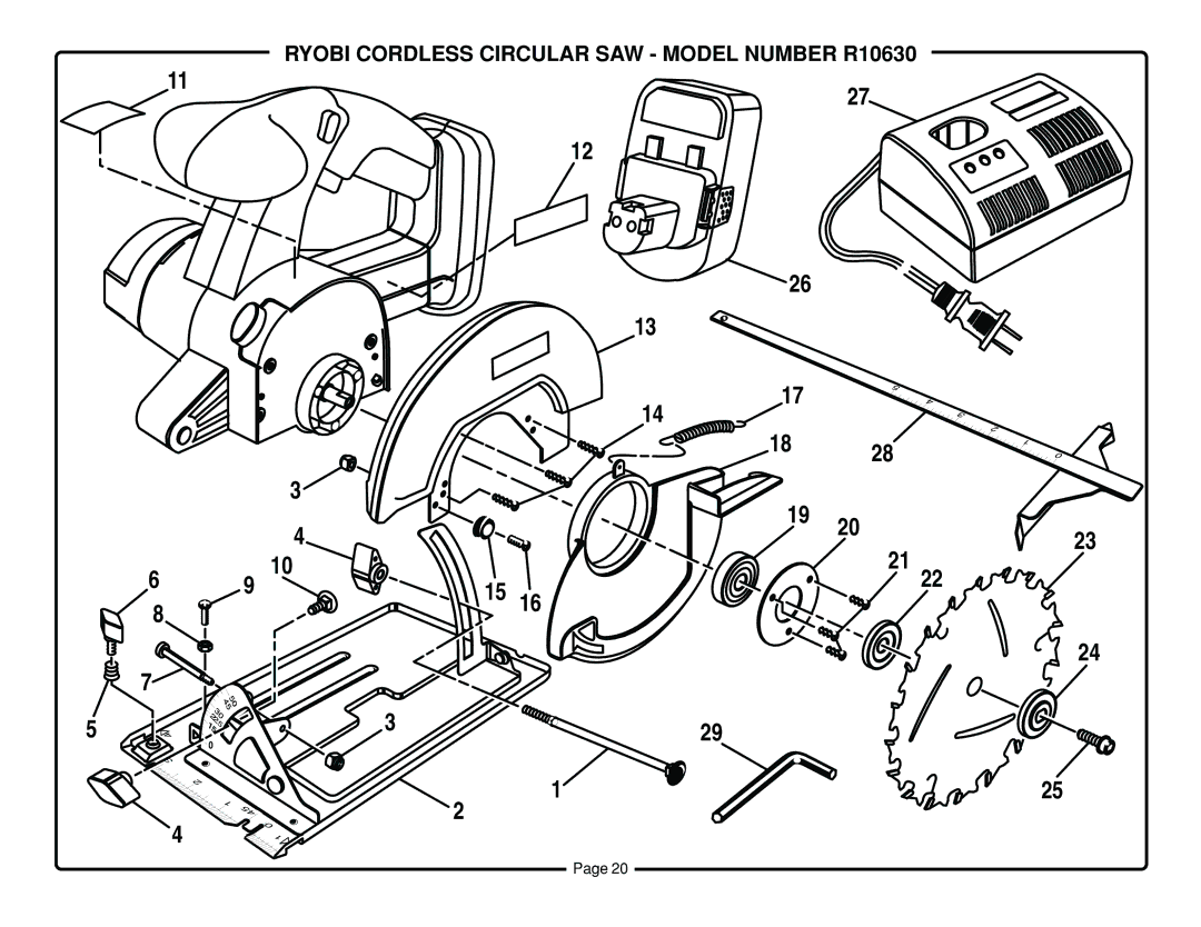 Ryobi specifications Ryobi Cordless Circular SAW Model Number R10630 