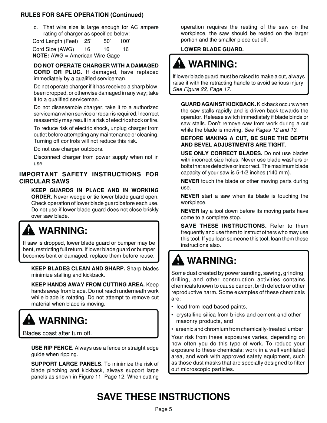 Ryobi R10630 specifications Important Safety Instructions for Circular Saws, Lower Blade Guard 