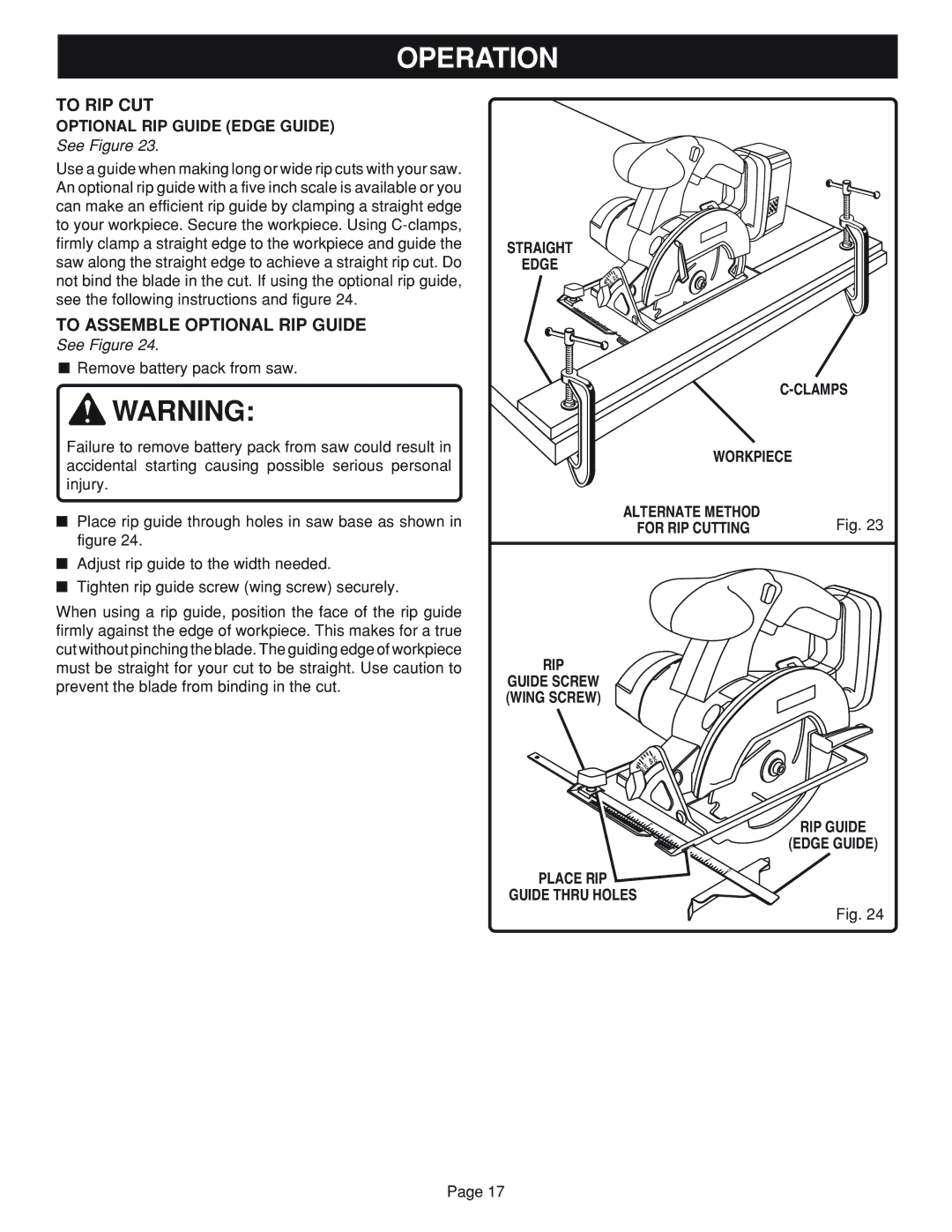 Ryobi R10632 specifications To RIP CUT, To Assemble Optional RIP Guide 