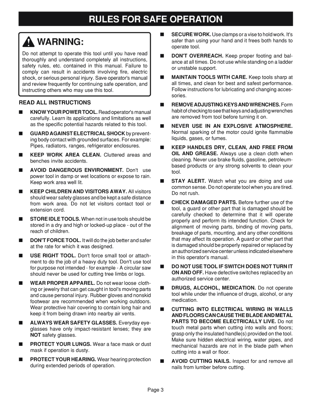 Ryobi R10632 specifications Rules for Safe Operation, Read ALL Instructions 