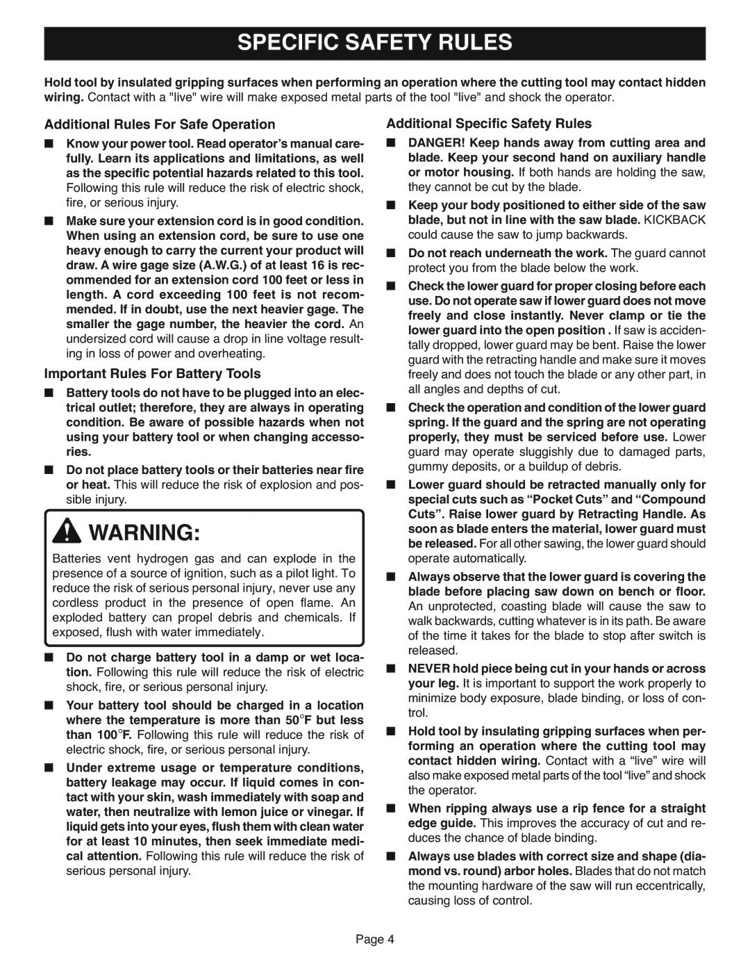 Ryobi R10633 specifications Specific Safety Rules, Additional Rules For Safe Operation 