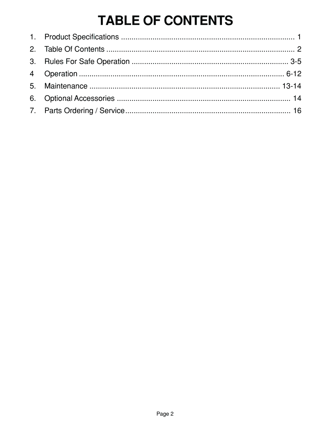 Ryobi R165, R160 specifications Table of Contents 