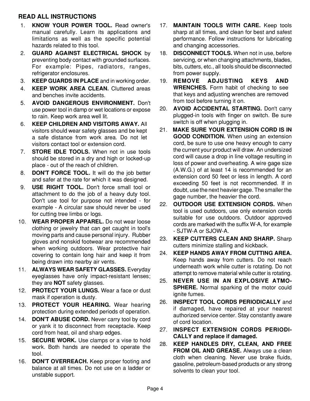 Ryobi R165, R160 specifications Read ALL Instructions, Keep Guards in Place and in working order 