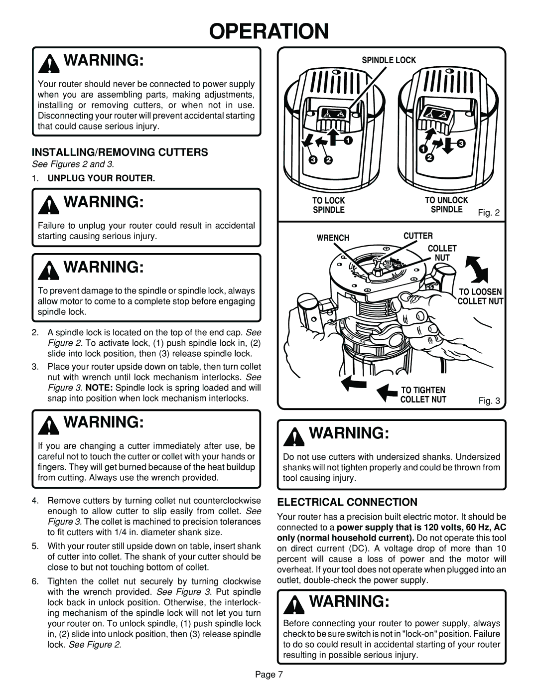 Ryobi R160, R165 specifications INSTALLING/REMOVING Cutters, Electrical Connection 