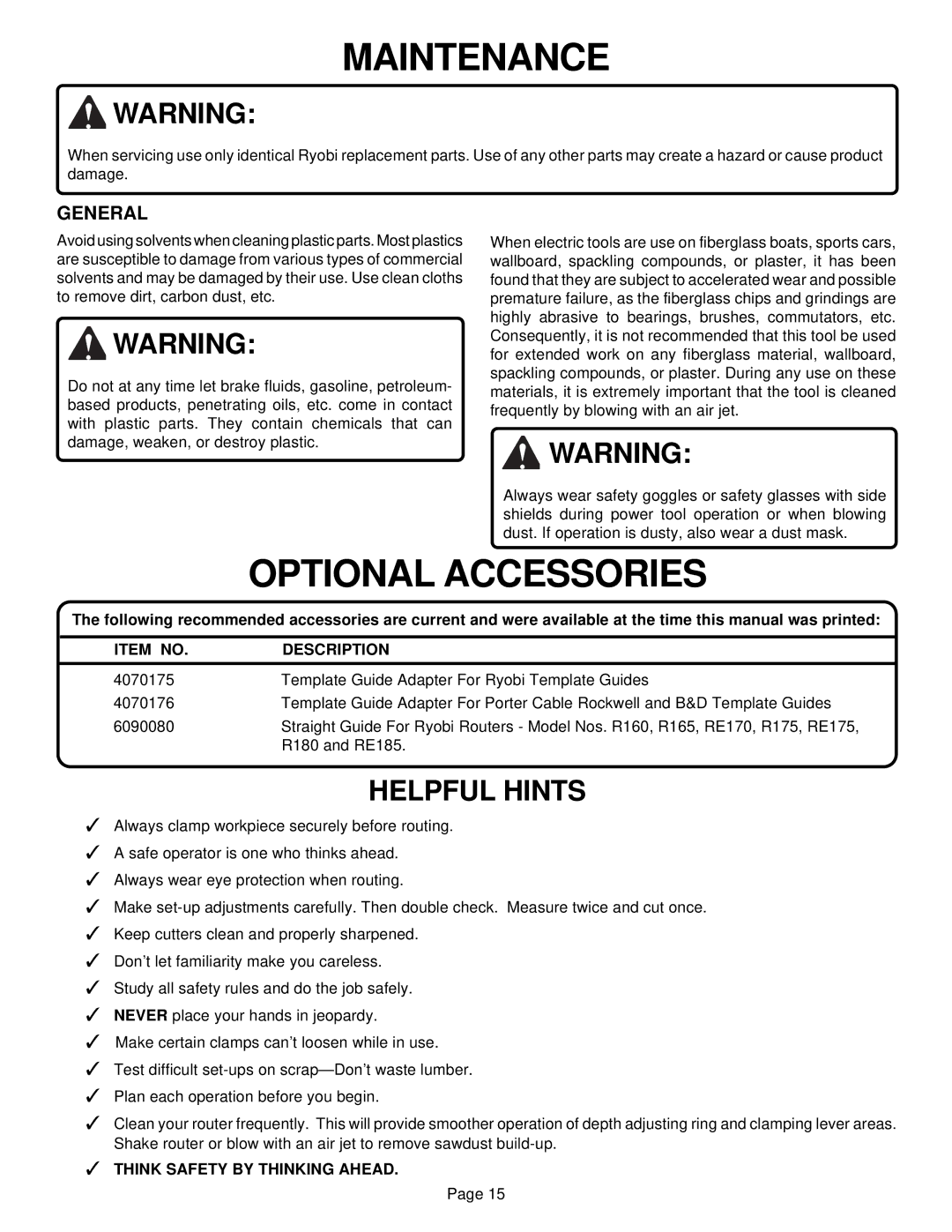 Ryobi R180 specifications 