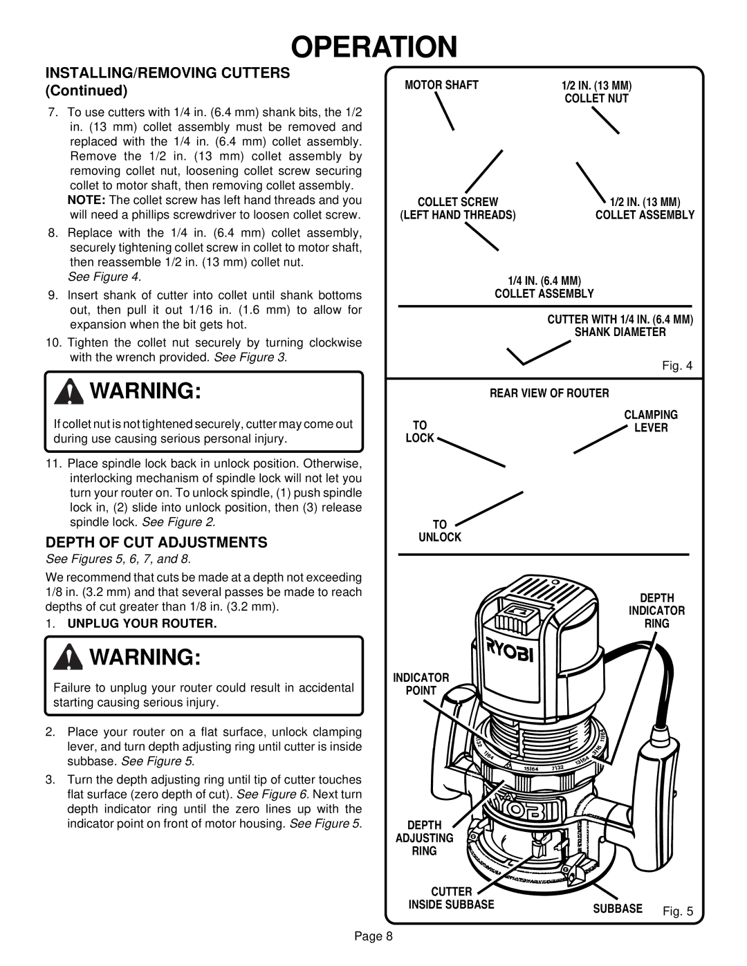 Ryobi R180 specifications Depth of CUT Adjustments 